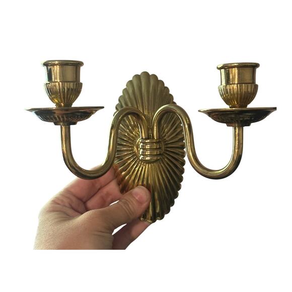 Vintage Mid Century Modern Brass Two Arm Candle Sconces Set of Two - Picture 5 of 6